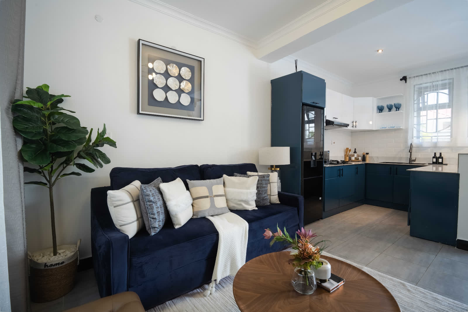 Blue Sapphire apartment lounge and kitchen