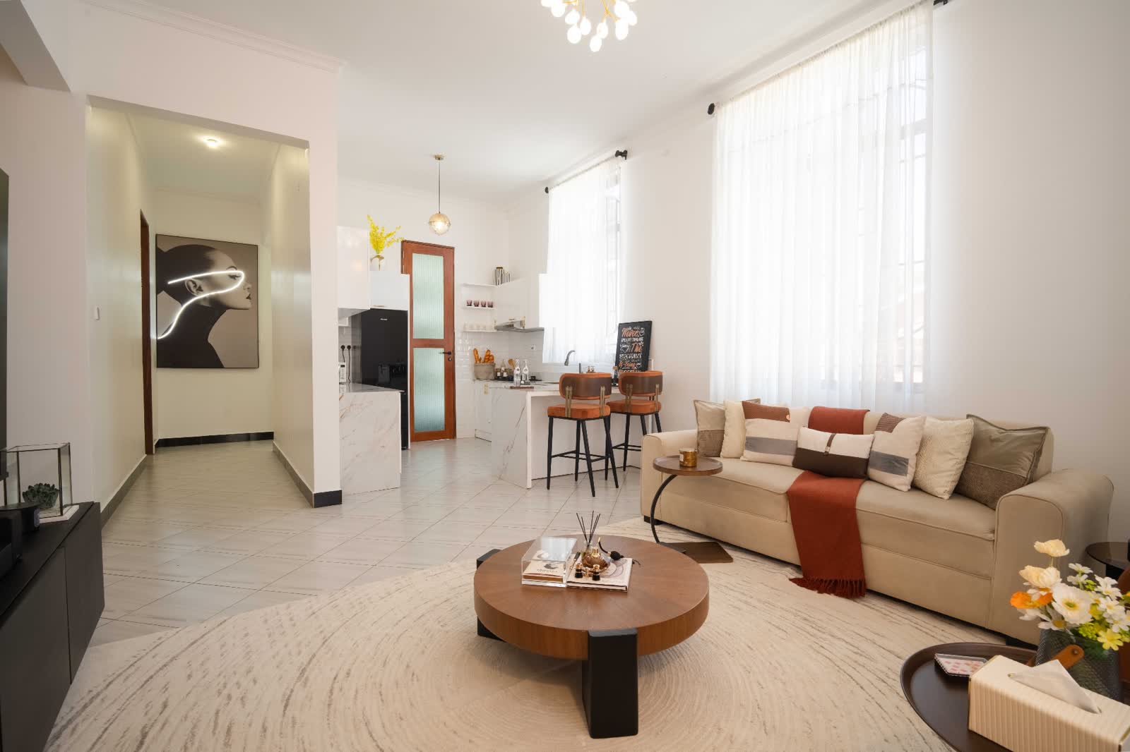 Diamond apartment open plan lounge and kitchen