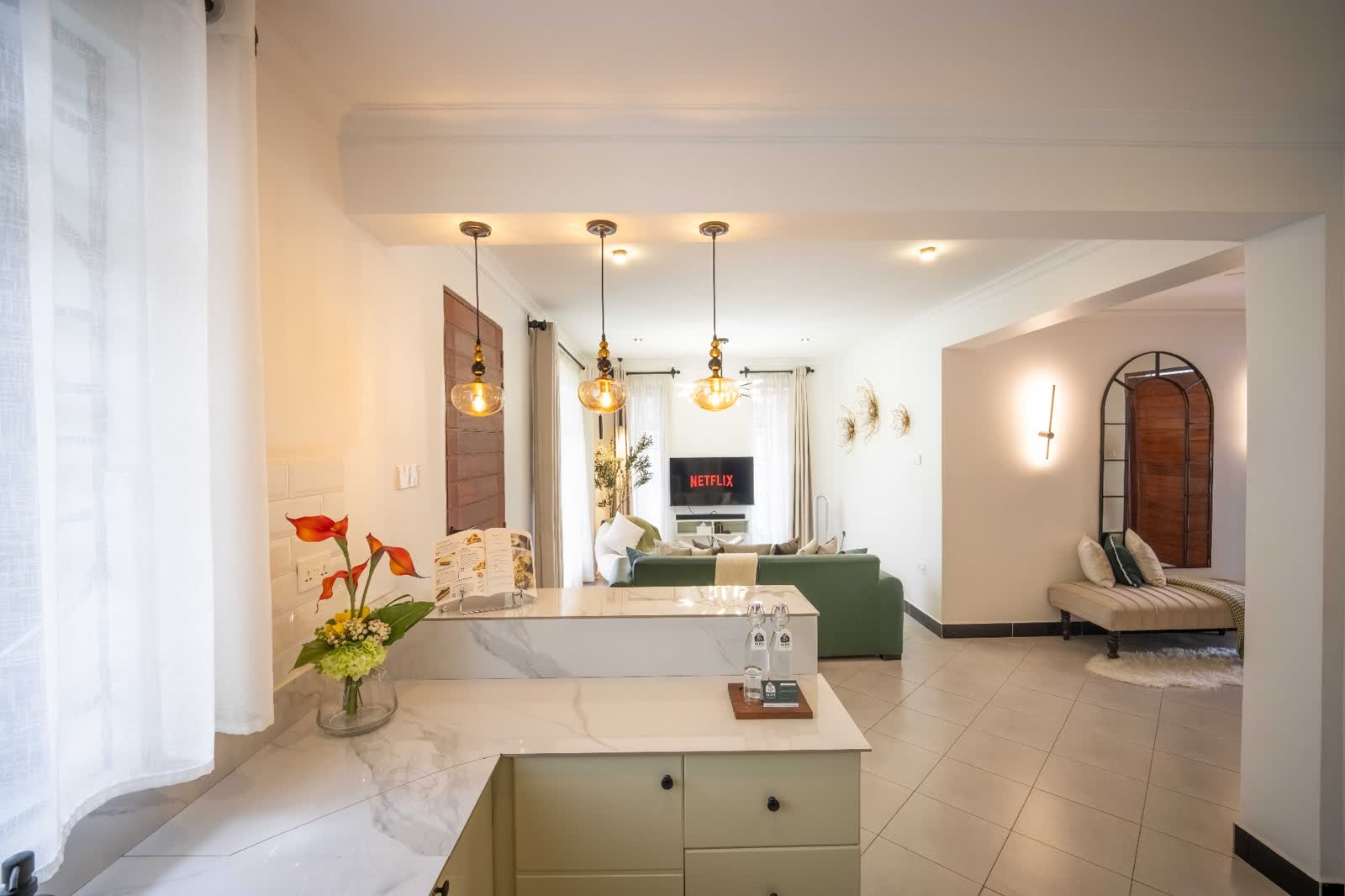 Emerald apartment open plan living and kitchen